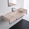 Wall Mounted Beige Travertine Design Ceramic Sink With Polished Chrome Towel Bar