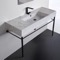 Modern Marble Design Ceramic Console Sink and Matte Black Base, 48