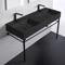 Matte Black Double Ceramic Console Sink and Matte Black Base, 48