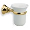 Wall Mounted White Ceramic Toothbrush Holder with Gold Finish Brass Mounting