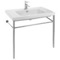 Rectangular Ceramic Console Sink and Polished Chrome Stand, 32