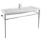 Large Rectangular Ceramic Console Sink and Polished Chrome Stand, 48