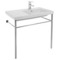 Rectangular Ceramic Console Sink and Polished Chrome Stand, 32