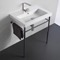 Rectangular Ceramic Console Sink and Polished Chrome Stand, 24