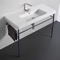 Rectangular Ceramic Console Sink and Polished Chrome Stand, 40