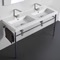 Double Basin Ceramic Console Sink and Polished Chrome Stand, 48