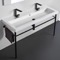 Double Ceramic Console Sink and Matte Black Stand, 48