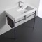 Rectangular Ceramic Console Sink and Polished Chrome Stand, 32