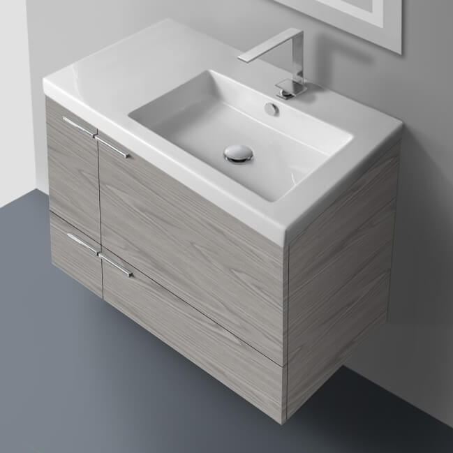 Bathroom Vanity, ACF ANS20-Grey Walnut, Wall Mounted Bathroom Vanity, Modern, 31