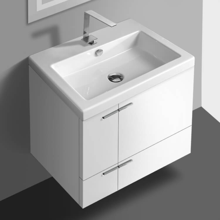 Bathroom Vanity, ACF ANS32-Glossy White, Modern Wall Mount Bath Vanity, 23