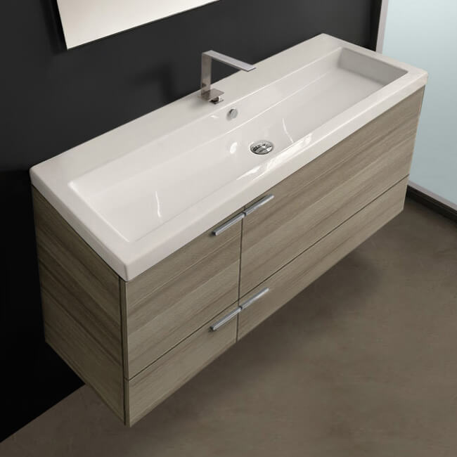 Bathroom Vanity, ACF ANS371, Trough Wall Mount Bath Vanity, Oversized Double Sink, 47