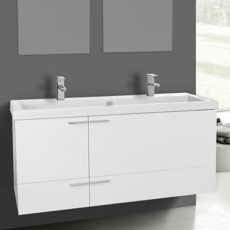 Acf Ans39 Glossy White Bathroom Vanity, 47 Inch Double Bathroom Vanity