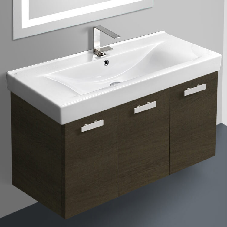 Bathroom Vanity, ACF C19-Grey Oak, Wall Mount Bath Vanity, 39