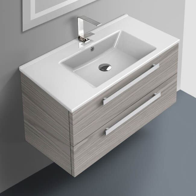 Bathroom Vanity, ACF DA05-Grey Walnut, Floating Bathroom Vanity, Modern, 33