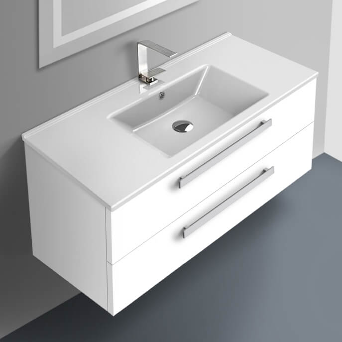 Bathroom Vanity, ACF DA06-Glossy White, Modern Wall Mount Bathroom Vanity & Sink, 38