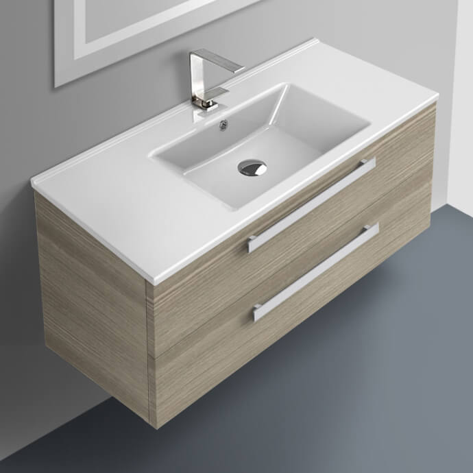 Bathroom Vanity, ACF DA06-Larch Canapa, Modern Wall Mount Bathroom Vanity & Sink, 38