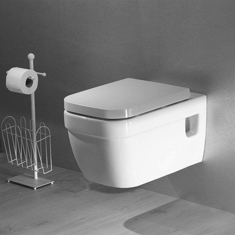Toilet, CeraStyle 018200, Modern Wall Mount Toilet, Ceramic, Squared