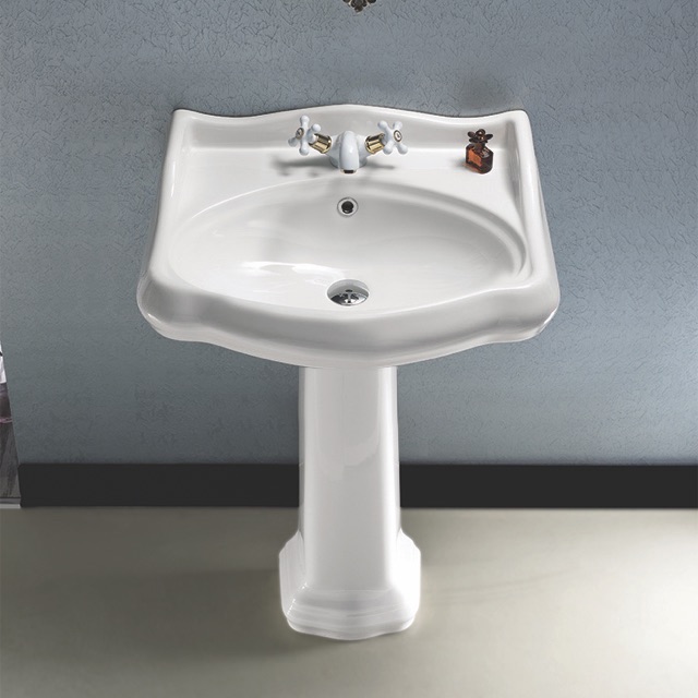 Bathroom Sink, CeraStyle 030200-PED, Classic-Style White Ceramic Pedestal Sink