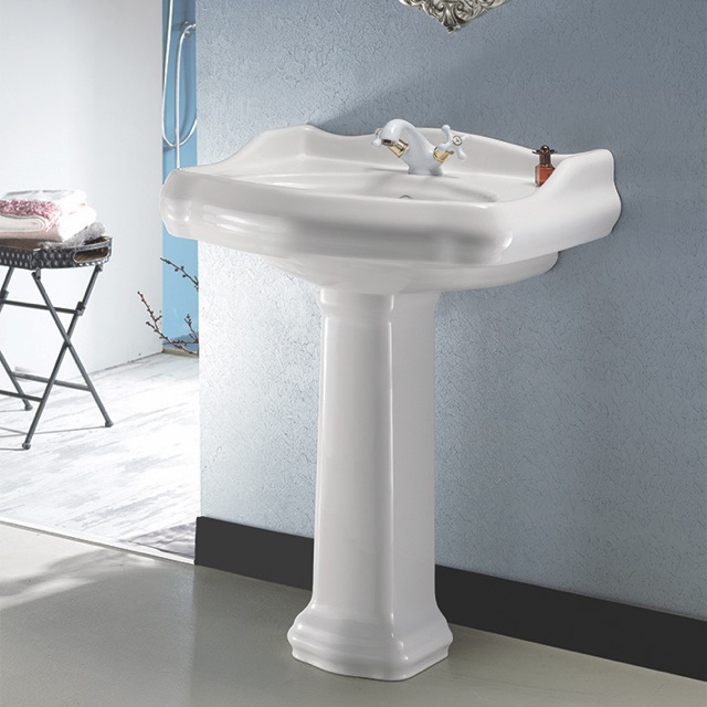 Nameeks Traditional Pedestal Sink in White with 3 Faucet Holes Nameeks Traditional Pedestal Sink in White with 3 Faucet Holes
