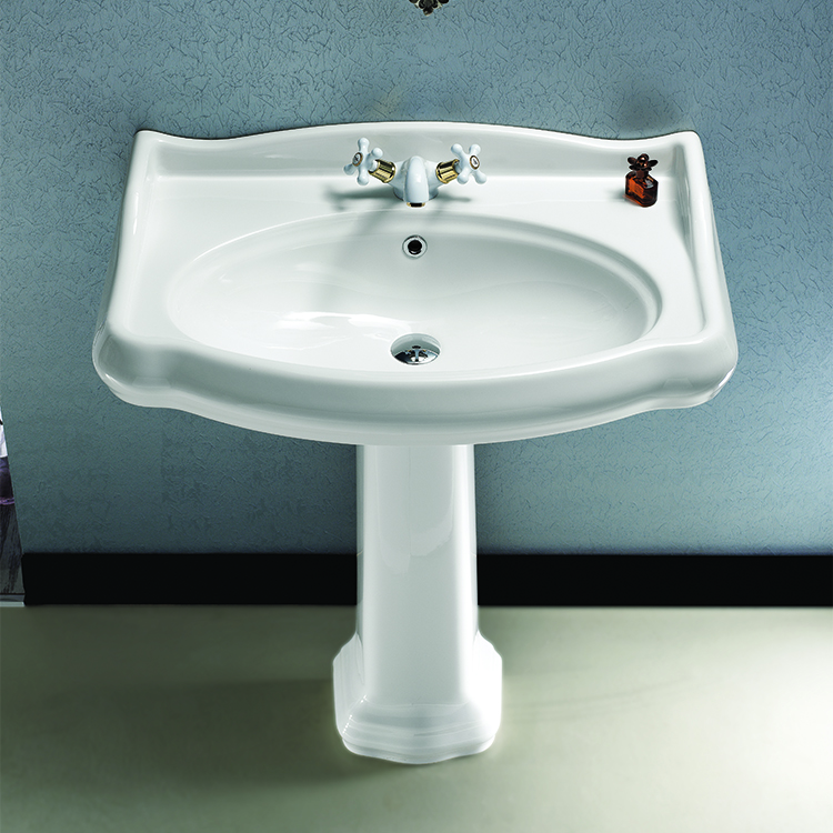 Bathroom Sink, CeraStyle 030300-PED, Classic-Style White Ceramic Pedestal Sink