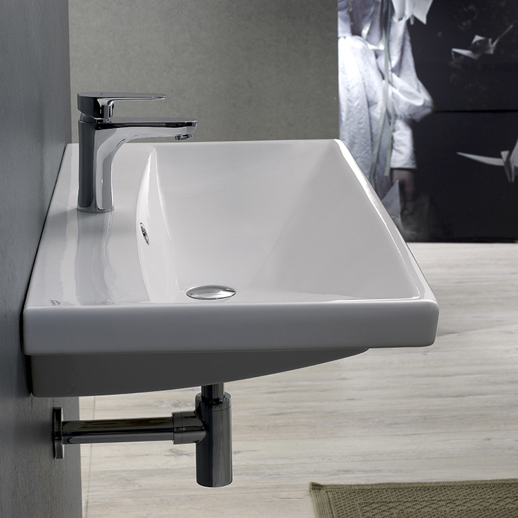 Nameeks Elite Wall Mounted Bathroom Sink in White with 3 Faucet Holes