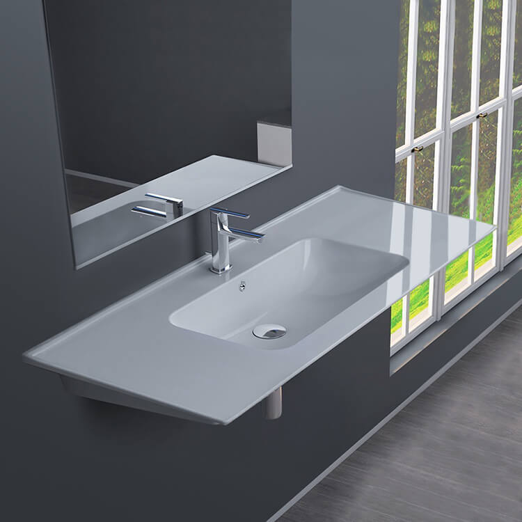 Bathroom Sink, CeraStyle 042500-U, Rectangular White Ceramic Wall Mounted or Drop In Sink