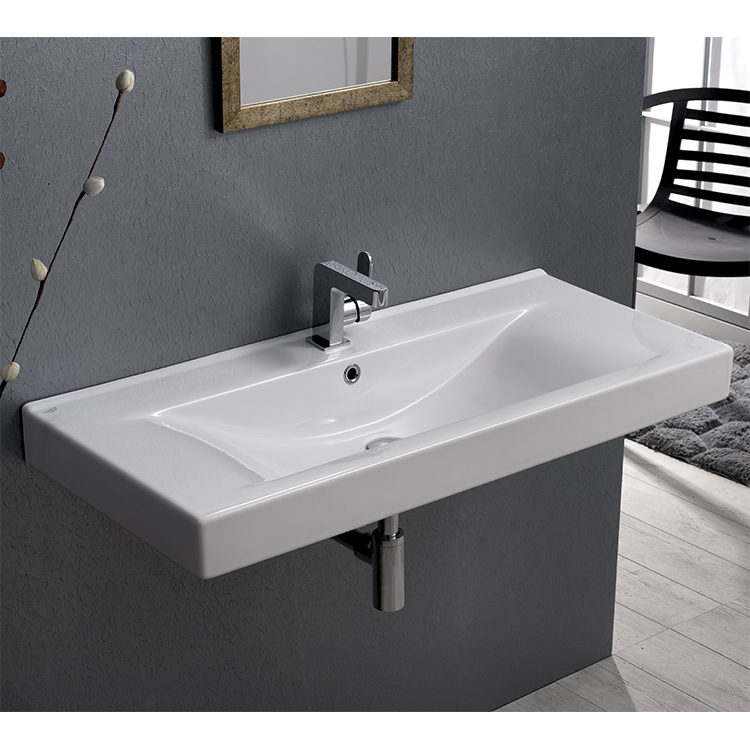 Bathroom Sink, CeraStyle 064600-U, Rectangular White Ceramic Wall Mounted or Drop In Sink