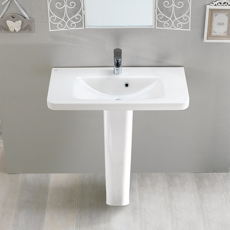 Bathroom Sink, CeraStyle 068300U-PED, Rectangular White Ceramic Pedestal Sink