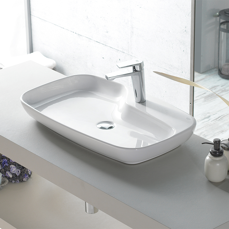 Bathroom Sink, CeraStyle 074400-U, Rectangular White Ceramic Vessel Sink