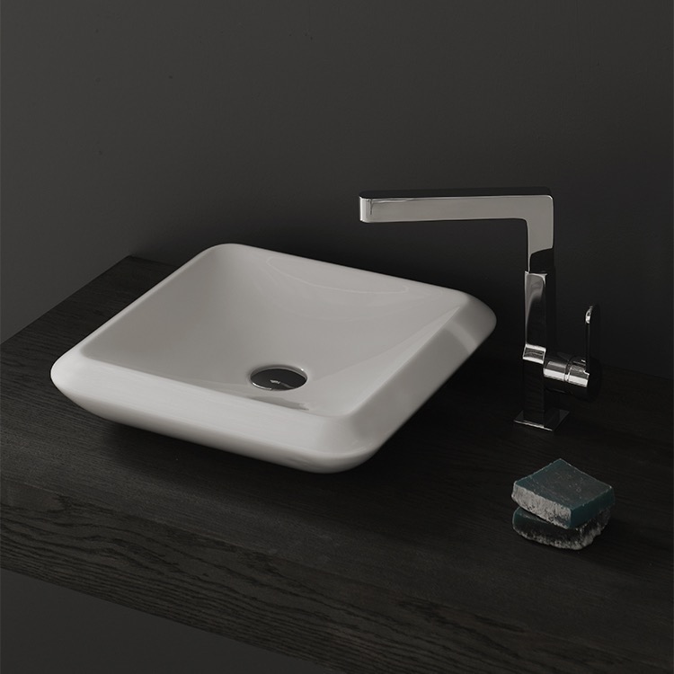 Bathroom Sink, CeraStyle 075300-U, Square White Ceramic Vessel Sink