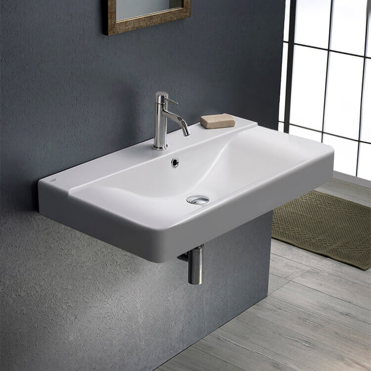 Nameeks Mona Wall Mounted Bathroom Sink in White Nameeks Mona Wall Mounted Bathroom Sink in White