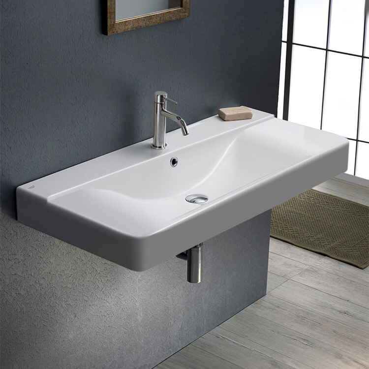 Nameeks Mona Wall Mounted Bathroom Sink in White Nameeks Mona Wall Mounted Bathroom Sink in White