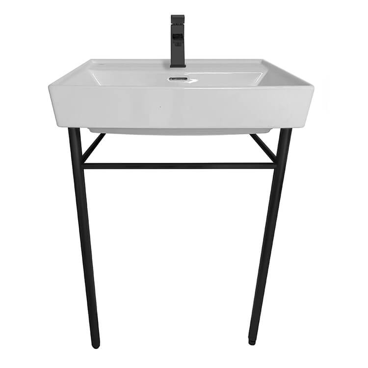 CeraStyle 037100-U-CON-BLK Console Bathroom Sink, Sharp
