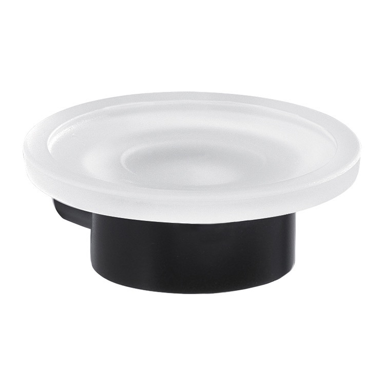 Soap Dish, Gedy PI11-14, Wall Mount Frosted Glass Soap Dish With Matte Black Mount