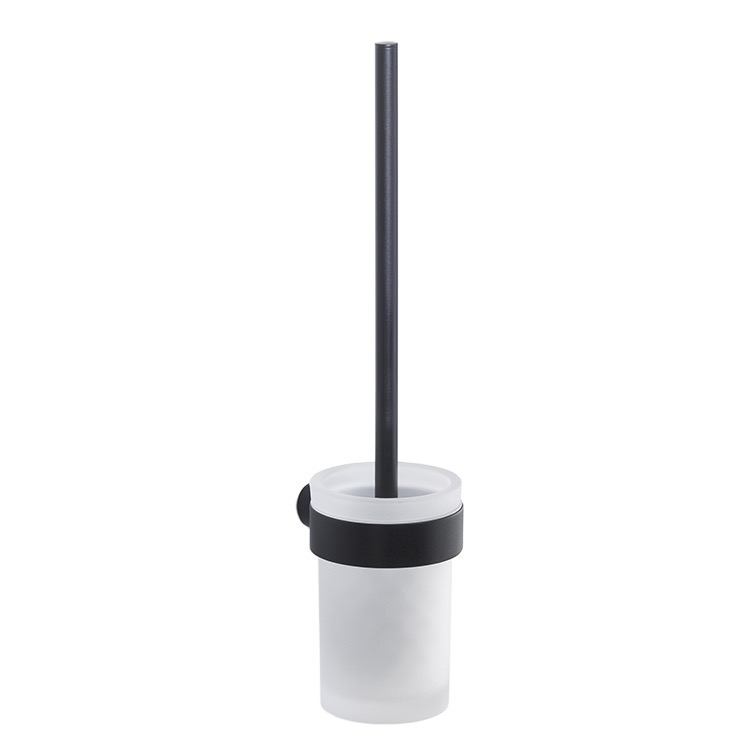 Toilet Brush, Gedy PI33-03-14, Toilet Brush, Wall Mounted Frosted Glass With Matte Black Mount