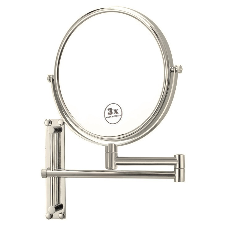 Makeup Mirror, Nameeks AR7708-SNI-3x, Satin Nickel Round Wall Mounted Double Face 3x Shaving Mirror