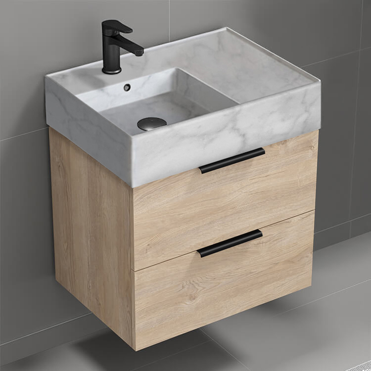 Bathroom Vanity, Nameeks DERIN101, Modern Bathroom Vanity With Marble Design Sink, Small, Floating, 24