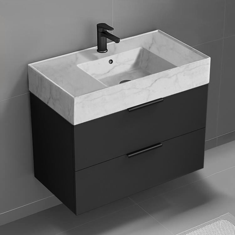Bathroom Vanity, Nameeks DERIN119, Modern Bathroom Vanity With Marble Design Sink, Floating, Modern, 32