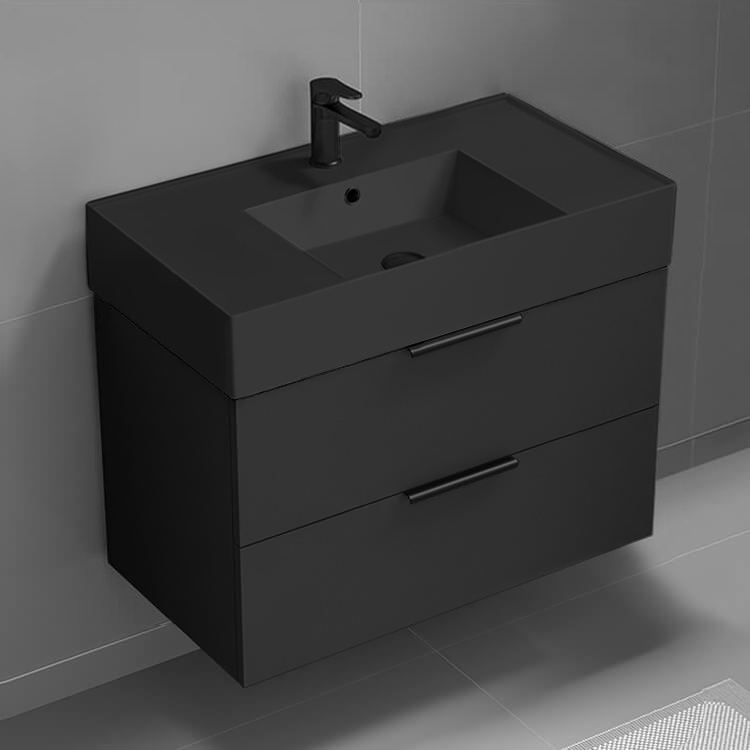 Bathroom Vanity, Nameeks DERIN71, Modern Bathroom Vanity With Black Sink, Floating, Modern, 32