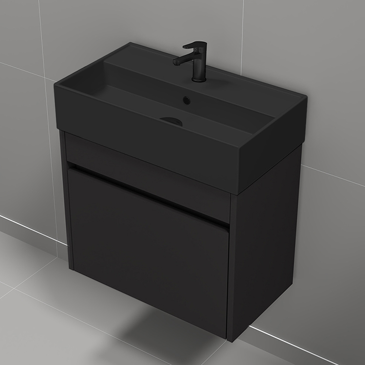 Modern 24 inch Black Bathroom Vanity with Undermount Ceramics Sink