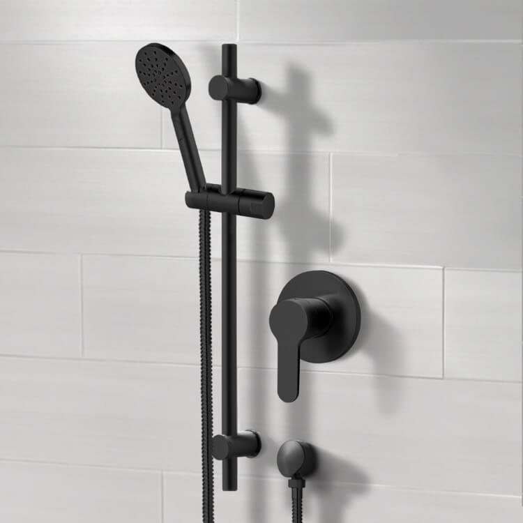 Shower Faucet, Remer SR051, Matte Black Slidebar Shower Set With Multi Function Hand Shower