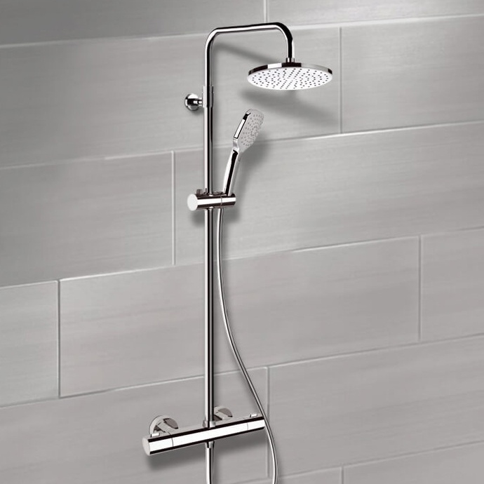 Exposed Pipe Shower, Remer SC501, Chrome Thermostatic Exposed Pipe Shower System with 8