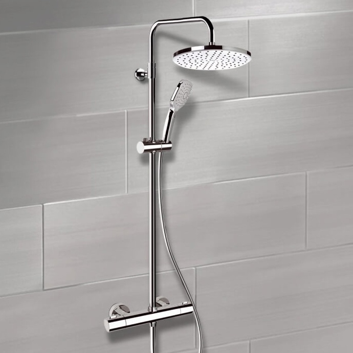 Exposed Pipe Shower, Remer SC502, Chrome Thermostatic Exposed Pipe Shower System with 10