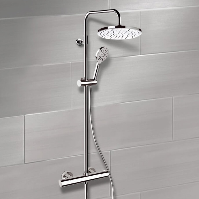 Exposed Pipe Shower, Remer SC509, Chrome Thermostatic Exposed Pipe Shower System with 10