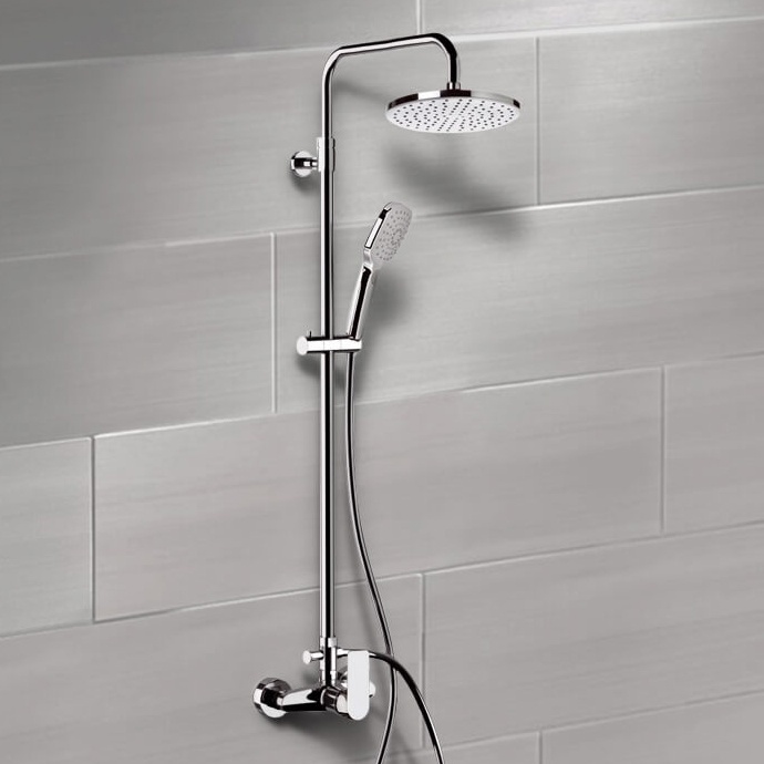 Exposed Pipe Shower, Remer SC515, Chrome Exposed Pipe Shower System with 8