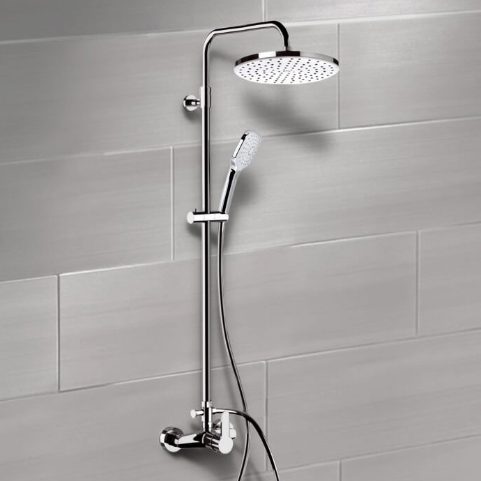 Exposed Pipe Shower, Remer SC536, Chrome Exposed Pipe Shower System with 8