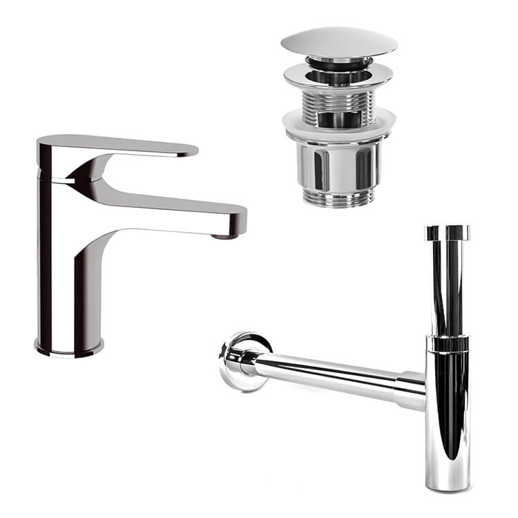 Plumbing Accessory Set, Remer SA200L-CR, Chrome Sink Faucet and Plumbing Set