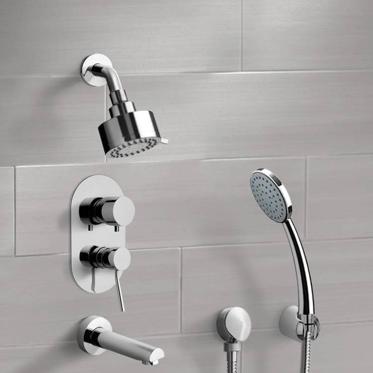 Tub and Shower Faucet, Remer TSH05, Chrome Tub and Shower System with Multi Function Shower Head and Hand Shower