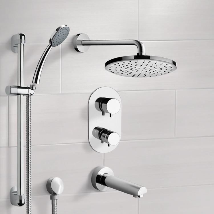 Tub and Shower Faucet, Remer TSR04, Chrome Thermostatic Tub and Shower System with 8