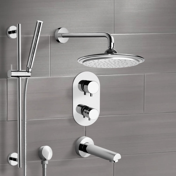 Tub and Shower Faucet, Remer TSR9407, Chrome Thermostatic Tub and Shower System with 9